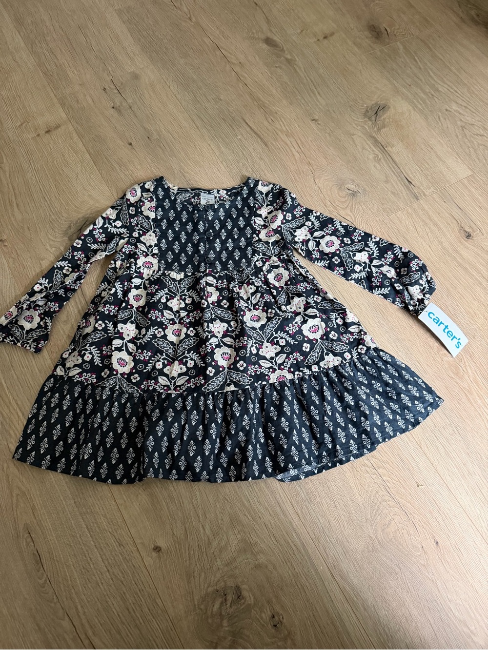 Carter’s Girl’s Blue Floral Henley Long Sleeve Dress